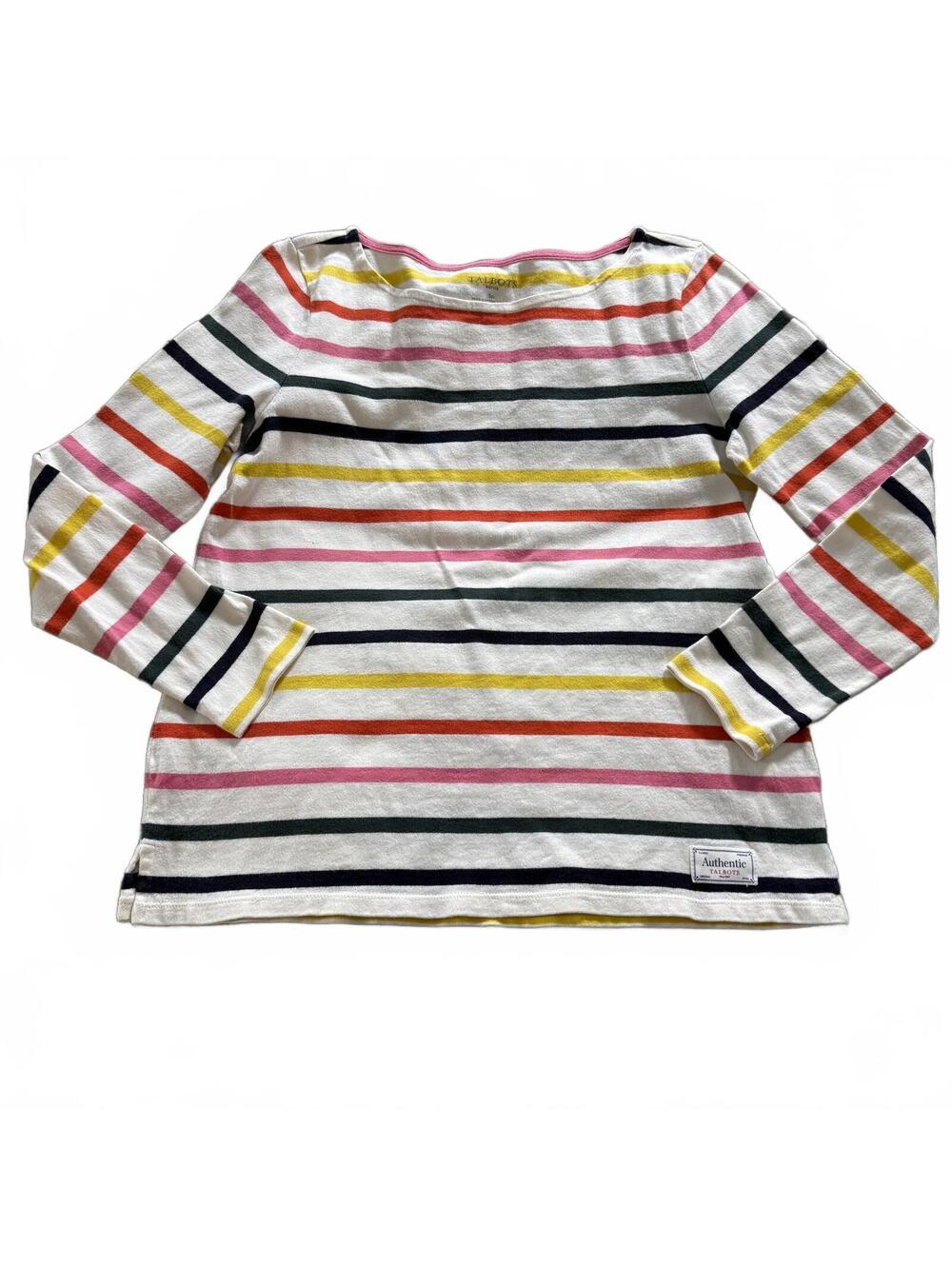 TALBOTS Long Sleeve Cotton Rainbow Striped Crew neck pullover SZ Small Petite